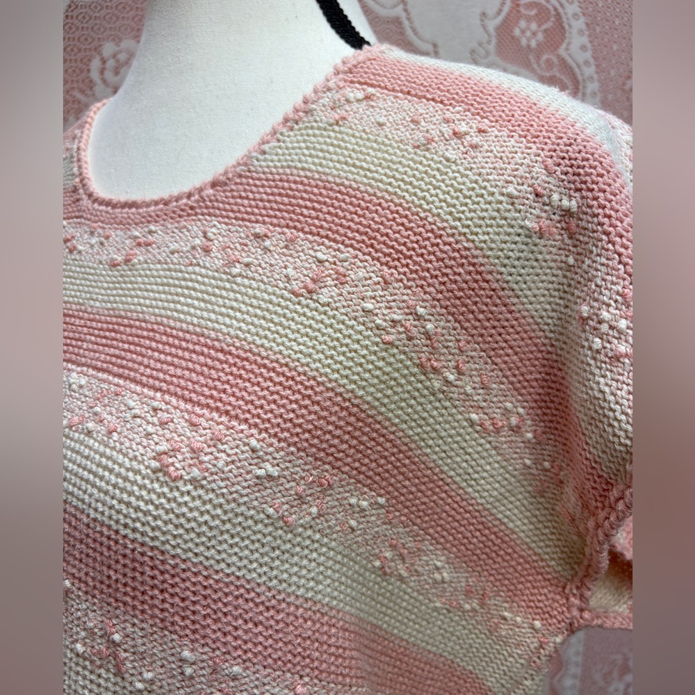 Vintage Mister Leonard Pink & Cream Stripe Knit Top Sz M - Picture 3 of 11